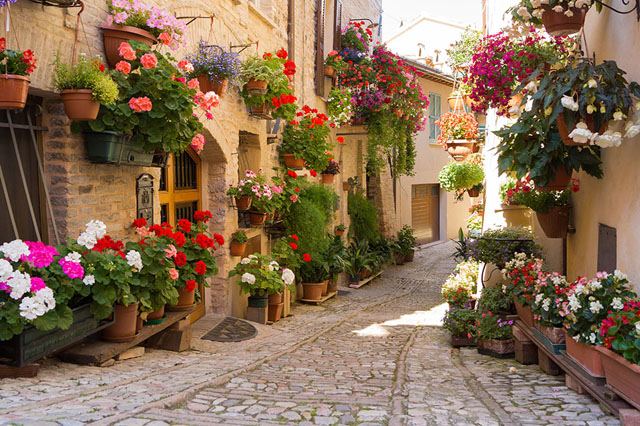 Rua em Spello, Umbria, Itália