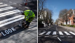Sem turistas, faixa da Abbey Road é reformada em Londres
