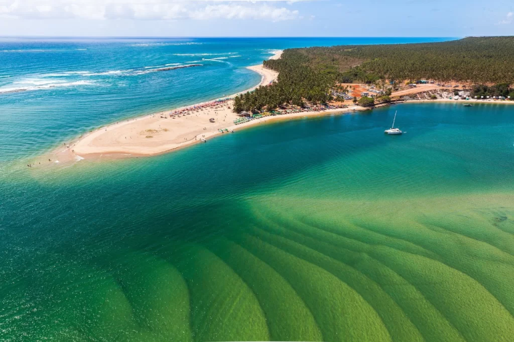 vista aérea da Praia do Gunga, em Alagoas