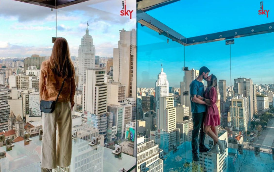 plataforma de vidro mostra vista panorâmica da capital paulista